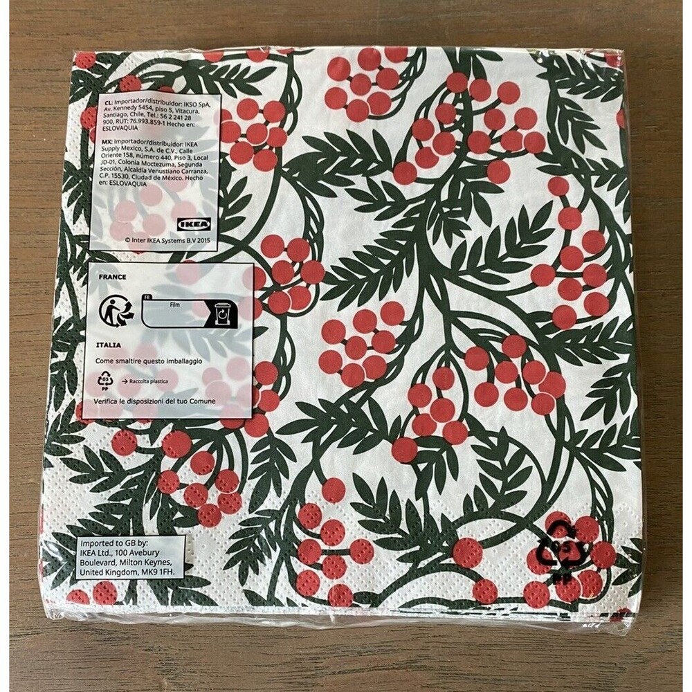Ikea Vinterfint Paper Napkins Set of 30 Christmas Berry 905.811.36 Fast Ship - Picture 4 of 4
